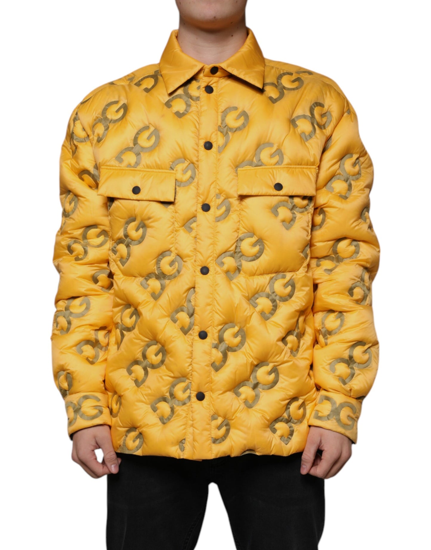 Dolce & Gabbana Yellow Logo Padded Buttoned Blouson Jacket