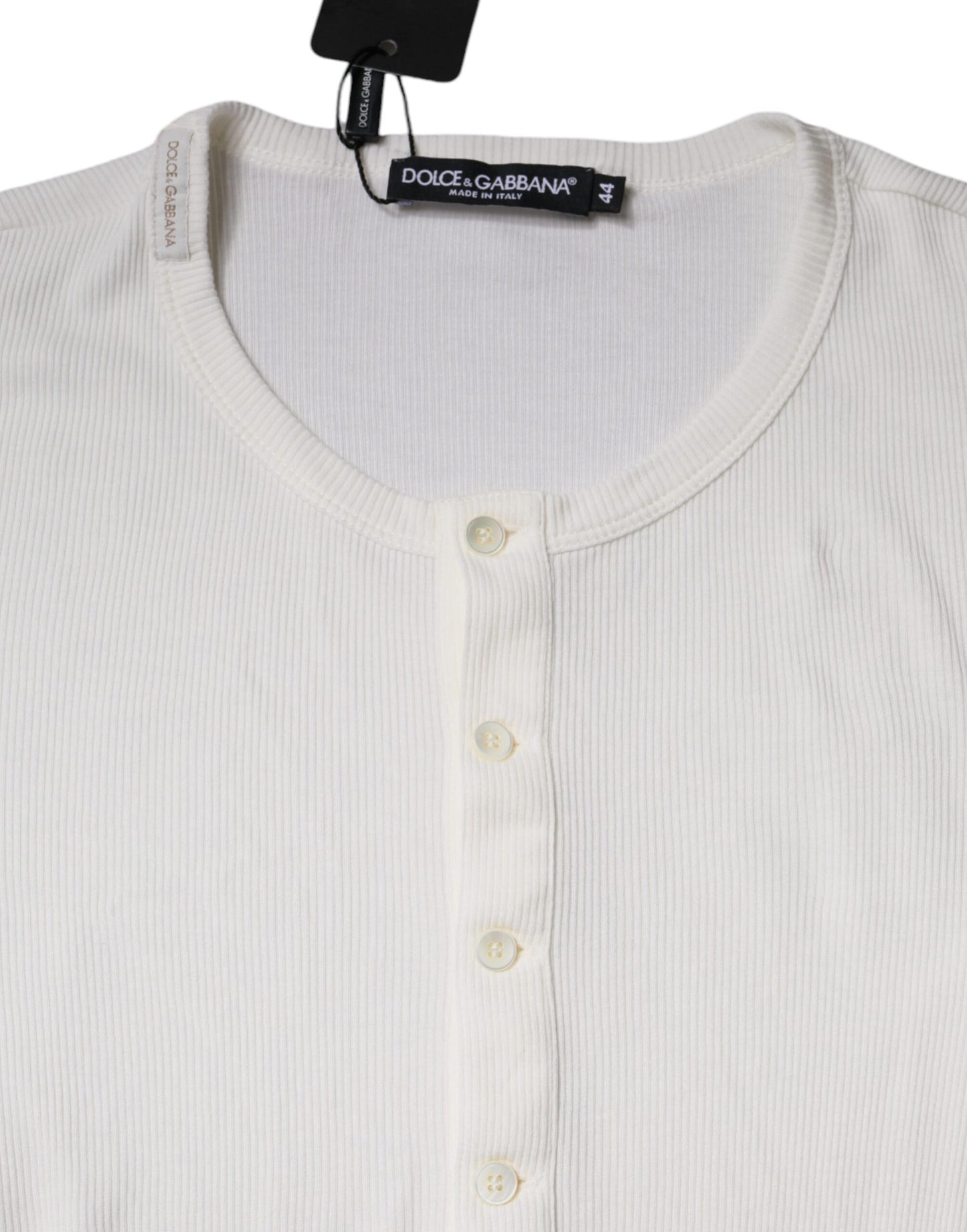 Dolce & Gabbana White Cotton Buttoned Long Sleeves T-shirt