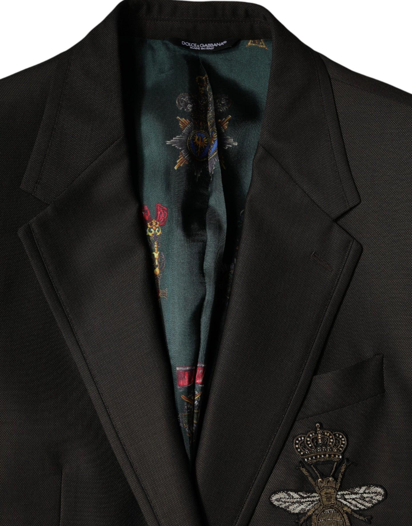 Dolce & Gabbana Black Bee Wool Single Breasted Formal Blazer