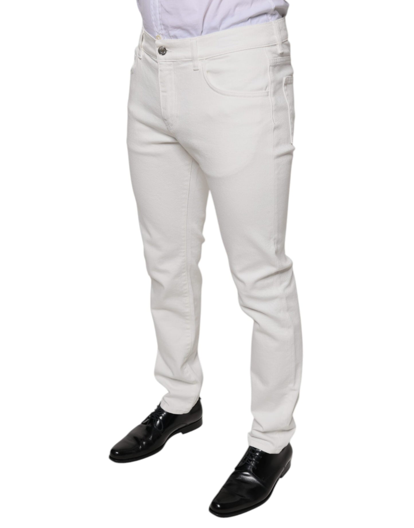 Dolce & Gabbana White Cotton Skinny Slim Men Denim Jeans