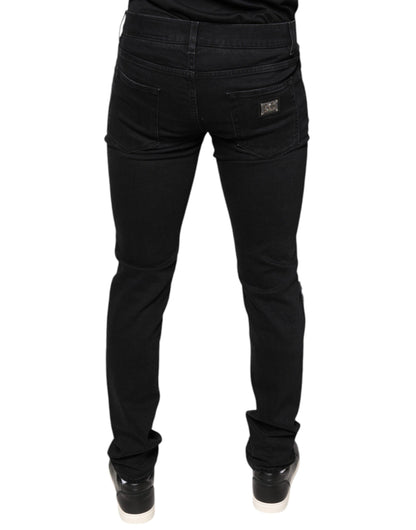 Dolce & Gabbana Black Tattered Cotton Skinny Men Denim Jeans