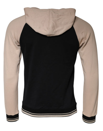 Dolce & Gabbana Black Beige Hooded Men Sweatshirt Sweater