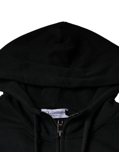 Dolce & Gabbana Black Logo Plaque Hooded Full Zip Sweater