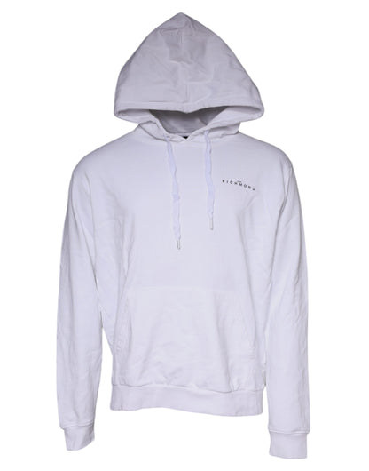 John Richmond White Logo Cotton Hooded Sweatshirt Sweater