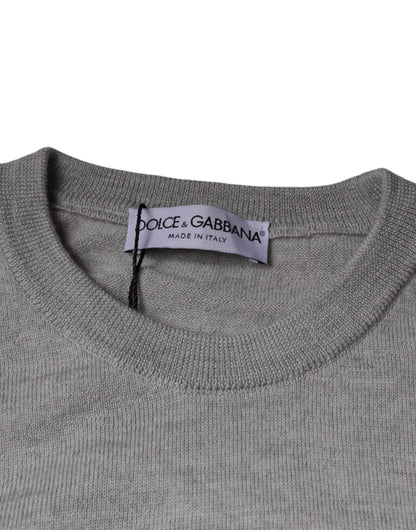 Dolce & Gabbana Light Gray Wool Crew Neck Pullover Sweater