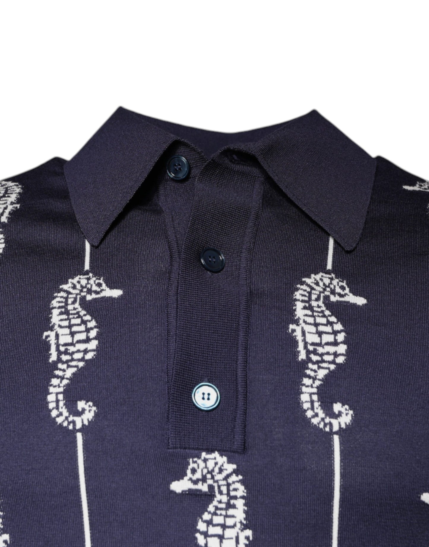 Dolce & Gabbana Dark Blue Sea Horse Collared Polo T-shirt