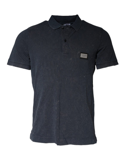 Dolce & Gabbana Dark Blue Logo Button Collared Polo T-shirt