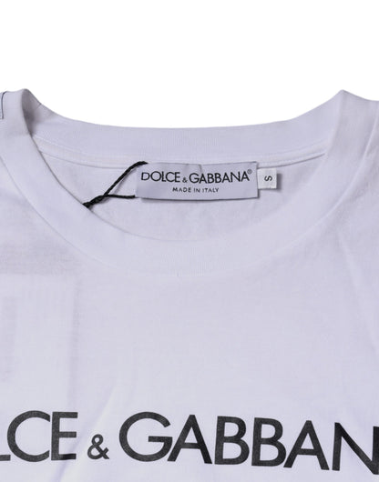 Dolce & Gabbana White Logo Print Cotton Crew Neck T-shirt