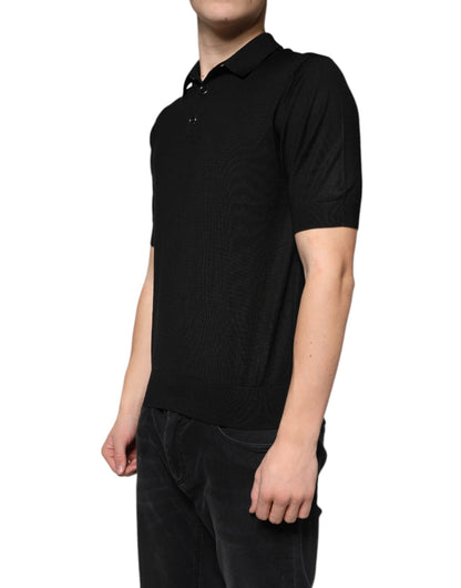 Dolce & Gabbana Black Silk Short Sleeves Men Polo T-shirt