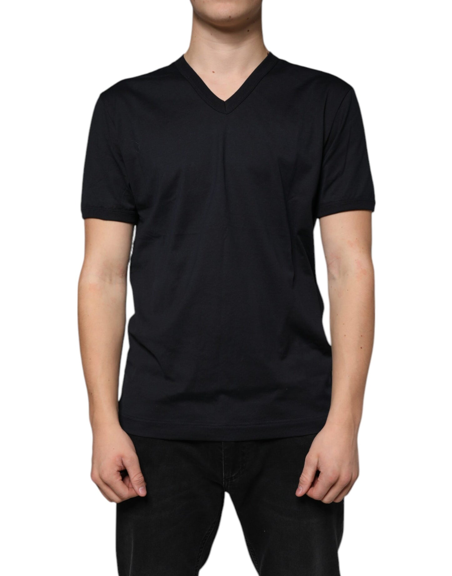 Dolce & Gabbana Black Logo Cotton Vneck Short Sleeve T-shirt