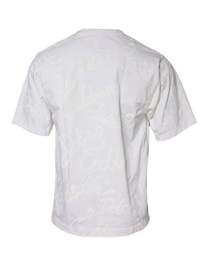 Dolce & Gabbana White Logo Print Cotton Crew Neck T-shirt