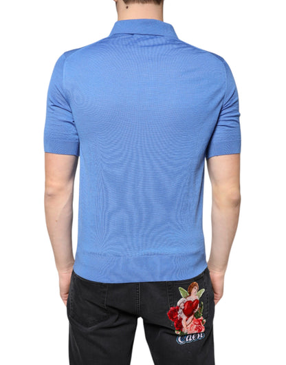 Dolce & Gabbana Blue Cashmere Short Sleeves Men Polo T-shirt