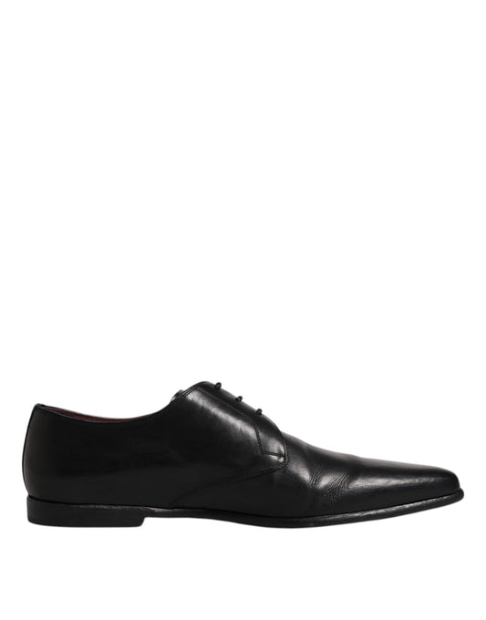 Dolce & Gabbana Black Leather Lace Up Men Derby Formal Shoes