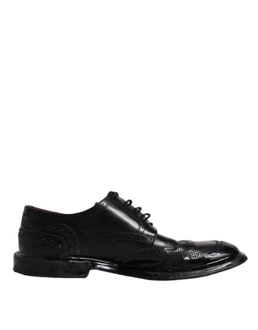 Dolce & Gabbana Black Leather Derby Wingtip Formal Shoes