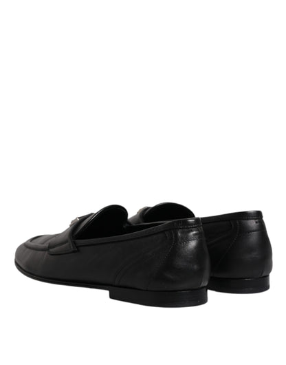 Dolce & Gabbana Black Leather Logo Slip On Men Loafers Shoes