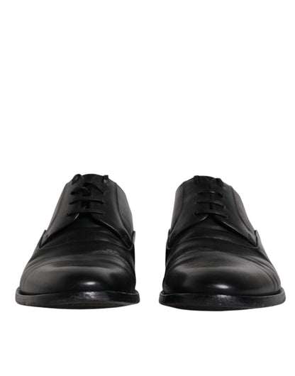 Dolce & Gabbana Black Leather Lace Up Men Derby Formal Shoes