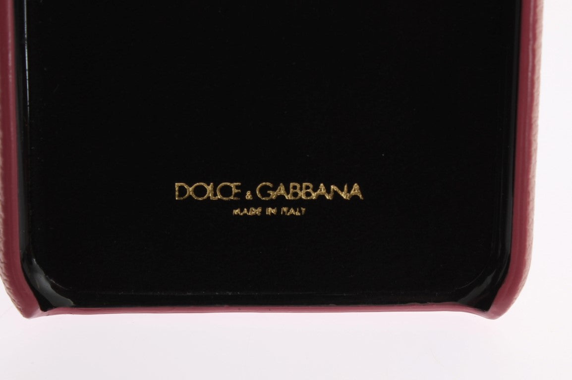 Dolce &amp; Gabbana Chic Pink Leather Crystal iPhone-fodral