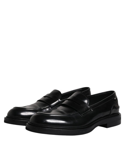 Dolce & Gabbana Black Leather Mocassin Formal Dress Shoes