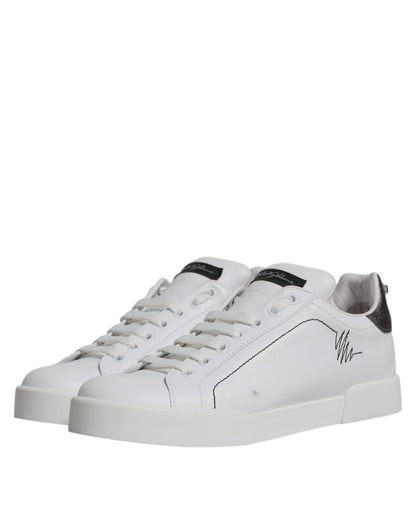 Dolce & Gabbana White Silver Leather Low Top Men Sneakers Shoes