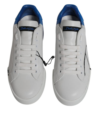 Dolce & Gabbana White Blue Portofino Low Top Sneakers Shoes