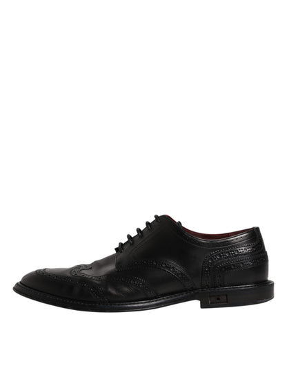 Dolce & Gabbana Black Leather Derby Wingtip Formal Shoes