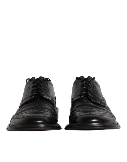 Dolce & Gabbana Black Leather Derby Wingtip Formal Shoes