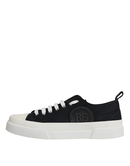 Dolce & Gabbana Black White Canvas Low Top Sneakers Shoes