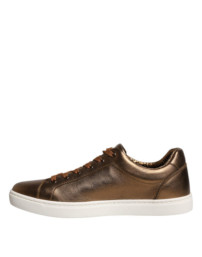 Dolce & Gabbana Gold Leather Logo London Men Sneaker Shoes