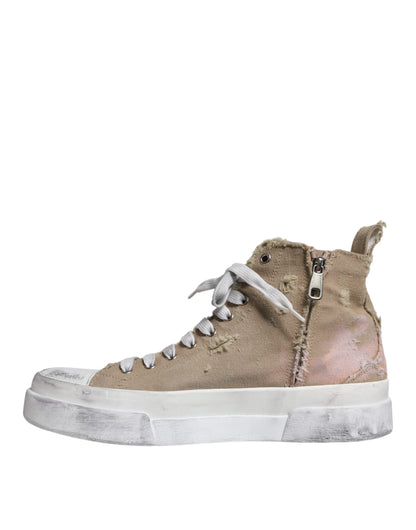 Dolce & Gabbana Beige White Canvas High Top Sneakers Shoes