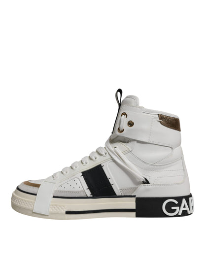 Dolce & Gabbana White Leather High Top Men Sneakers Shoes