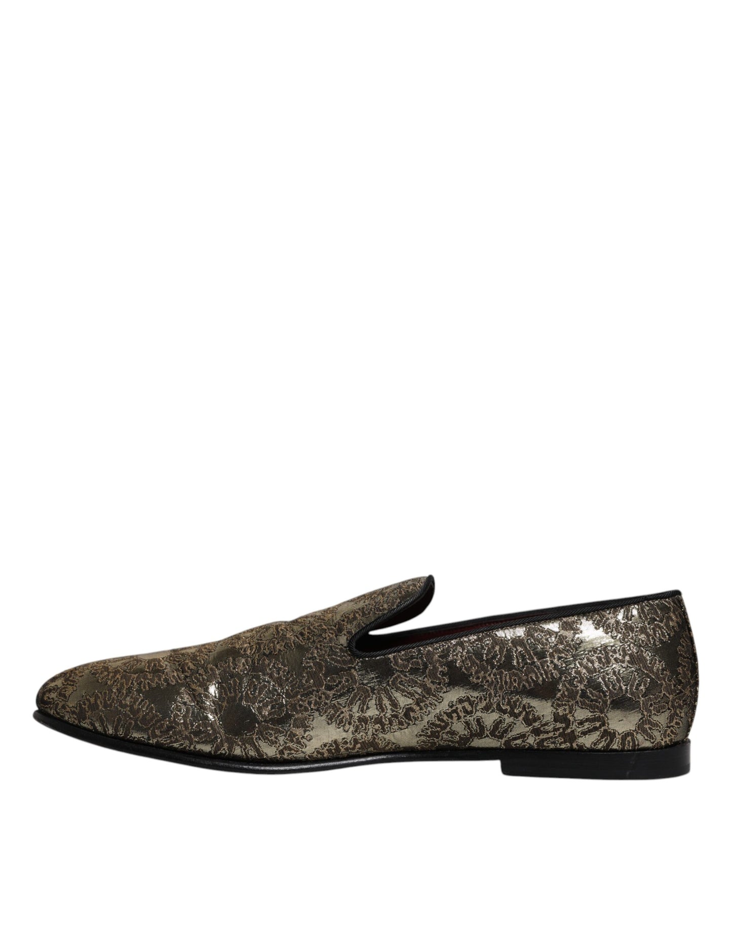 Dolce & Gabbana Gold Jacquard Flats Men Loafers Dress Shoes