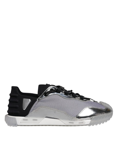 Dolce & Gabbana Silver Black Nylon NS1 Low Top Sneakers Shoes