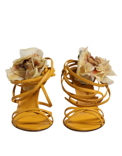 Dolce & Gabbana Orange Flower Applique Keira Sandals Shoes