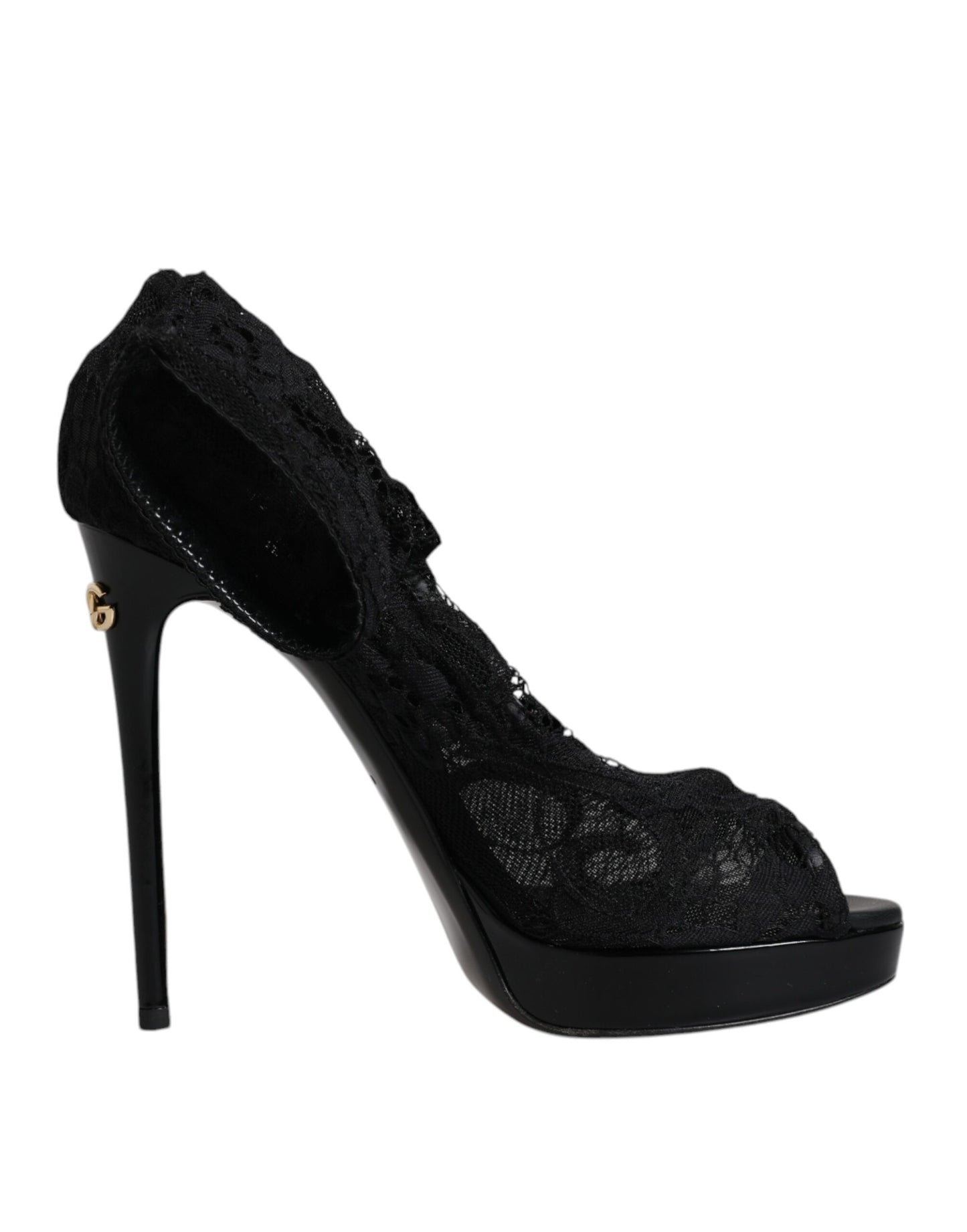 Dolce & Gabbana Black Stretch Taormina Lace Boots Shoes