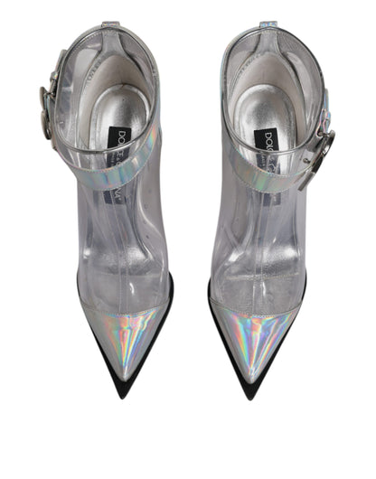 Dolce & Gabbana Silver Iridescent Pointed Short Boots Shoes