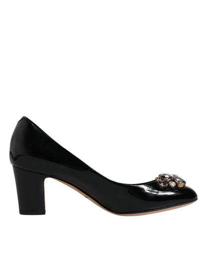 Dolce & Gabbana Black Leather Crystal Heels Pumps Shoes