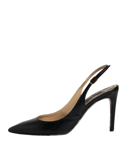 Dolce & Gabbana Black Leather High Heels Slingbacks Shoes