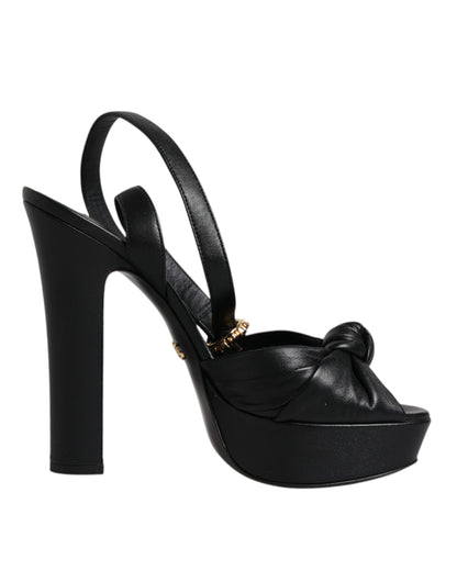 Dolce & Gabbana Black Leather Platform Heels Sandals Shoes