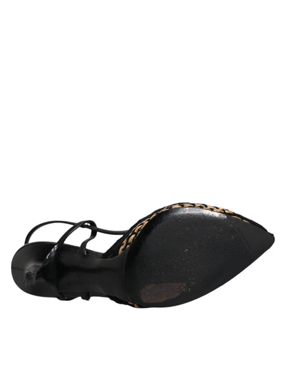 Dolce & Gabbana Black Brown Lace High Heels Slingback Shoes