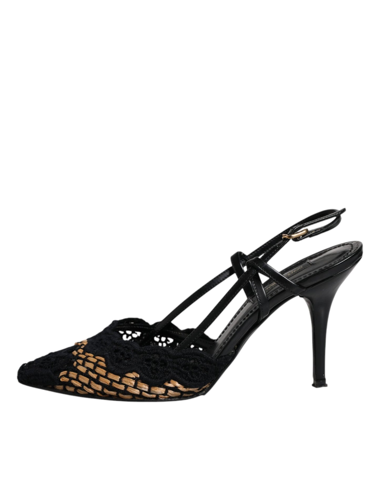 Dolce & Gabbana Black Brown Lace High Heels Slingback Shoes