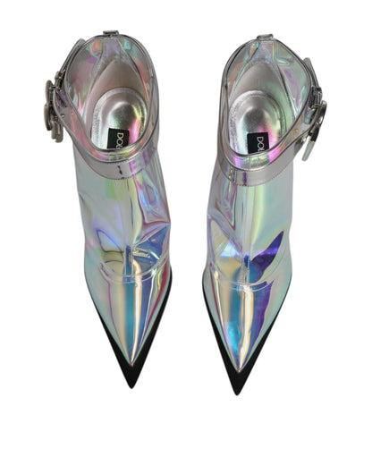 Dolce & Gabbana Shoes Silver Iridescent Pointed Short Boots