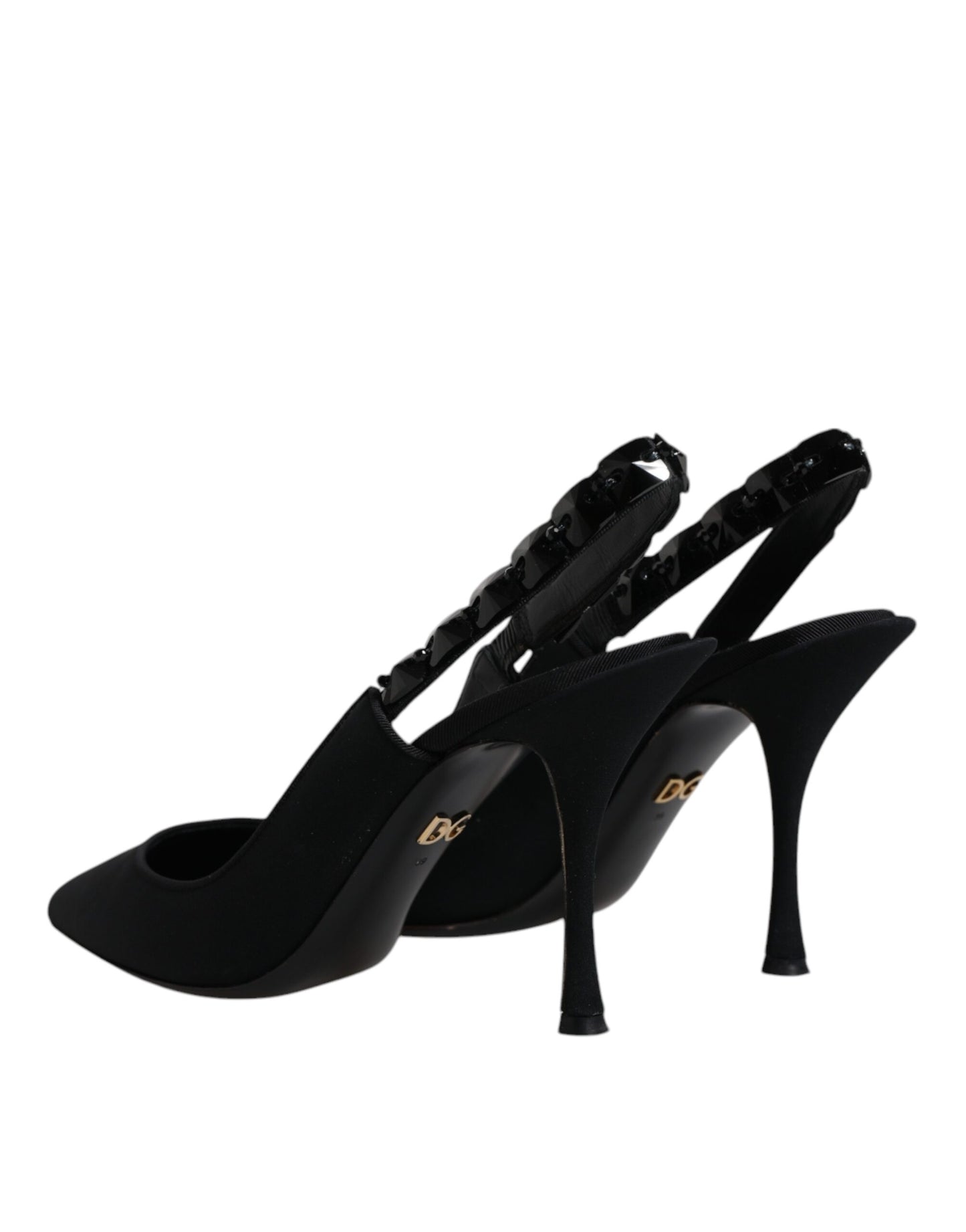 Dolce & Gabbana Black Embellished Charmeuse Slingback Shoes