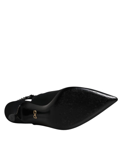 Dolce & Gabbana Black Embellished Charmeuse Slingback Shoes