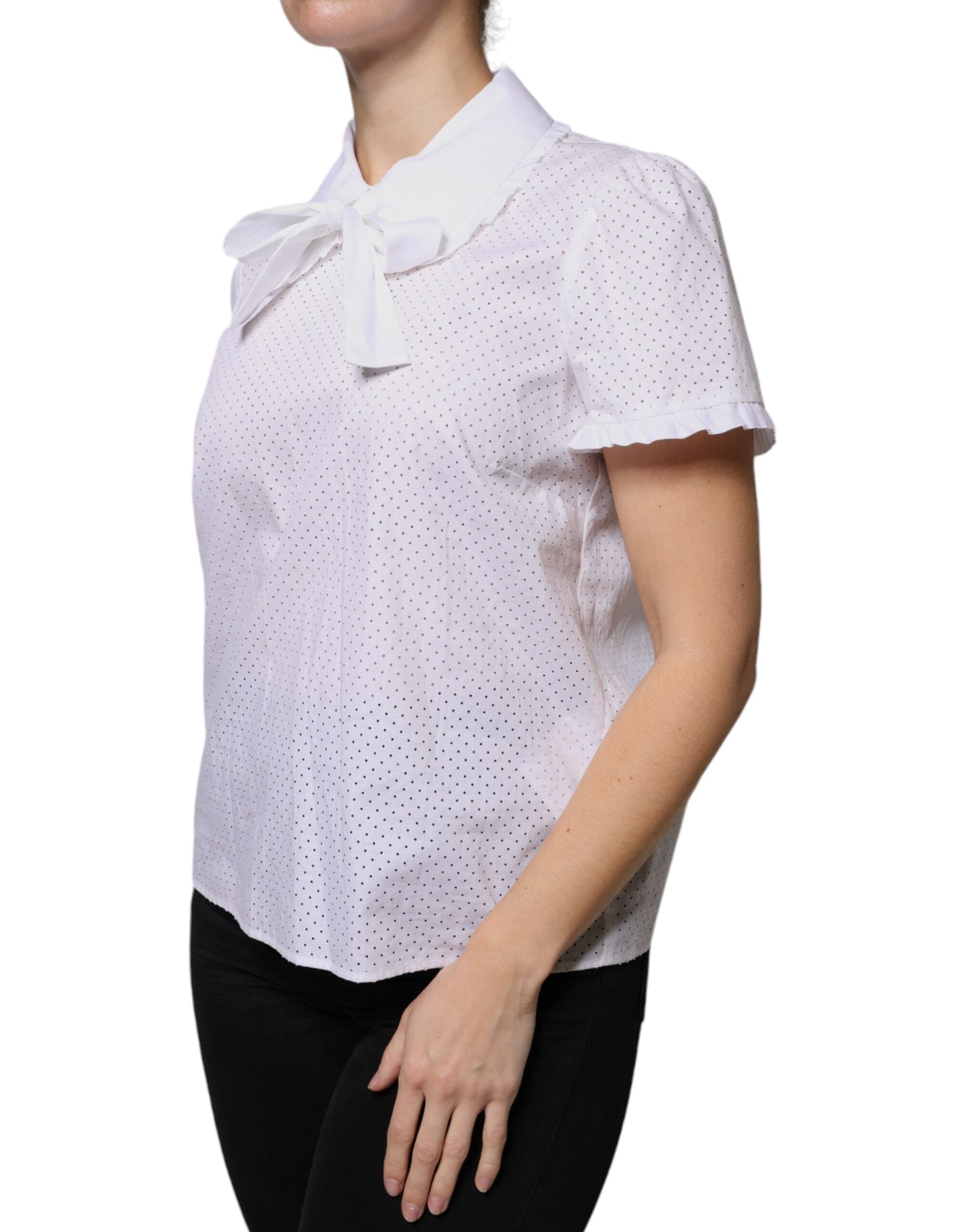 Valentino White Cotton Short Sleeves Collared Blouse Top