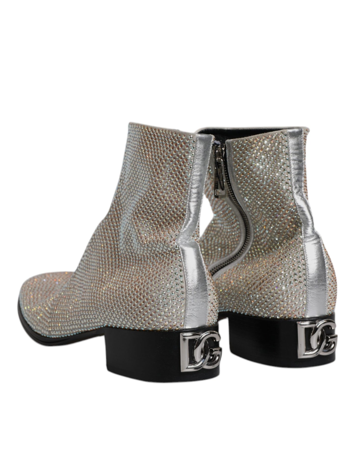 Dolce & Gabbana Silver Strass Chelsea Ankle Boots Shoes