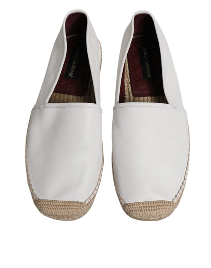 Dolce & Gabbana White Calfskin Leather Men Espadrilles Shoes