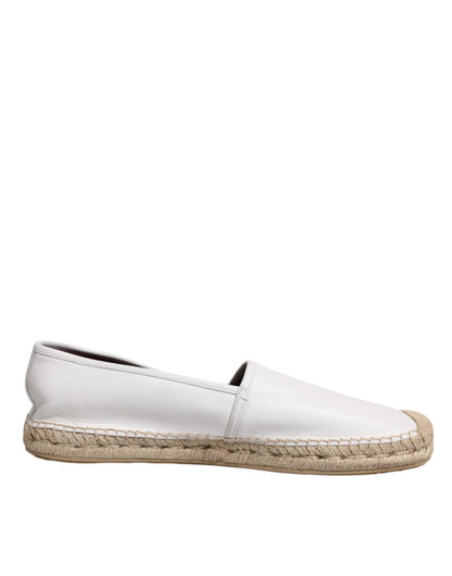 Dolce & Gabbana White Calfskin Leather Men Espadrilles Shoes