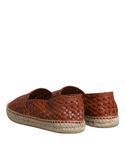 Dolce & Gabbana Maroon Woven Leather Men Espadrille Shoes