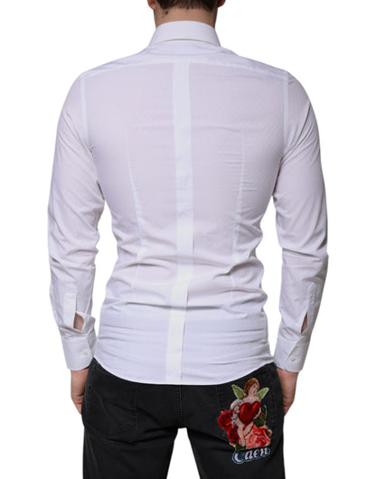 Dolce & Gabbana White Cotton Long Sleeve GOLD Dress Shirt