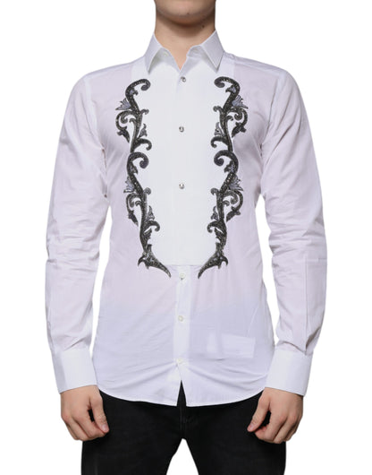 Dolce & Gabbana White Slim Fit Baroque GOLD Men Dress Shirt